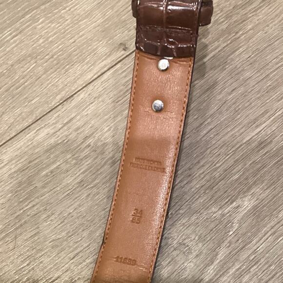 Polo Ralph Lauren Mens Alligator Leather Belt 34 In 85 CM Brown Classic Preppy - Picture 3 of 12